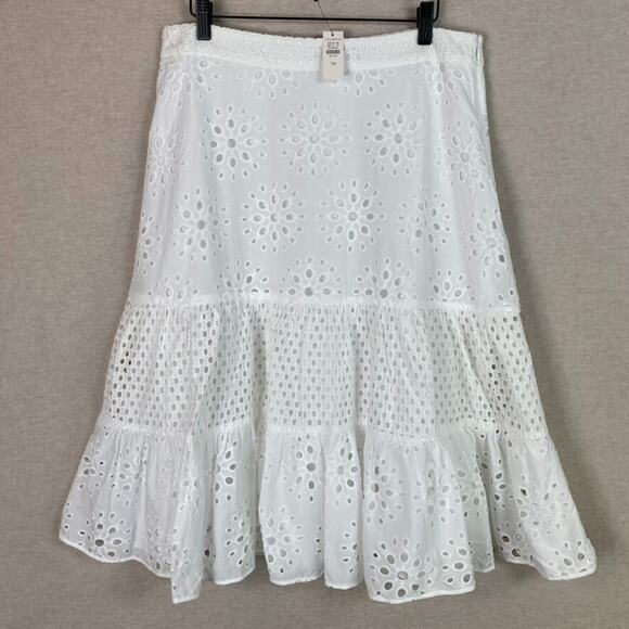 Talbots Dresses & Skirts - Talbots Womens White Eyelet Lace Skirt Size 12 Petite Tiered Cottagecore Boho